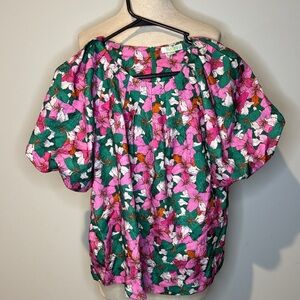 Jade melody tam Chic Floral Off-Shoulder Blouse in Pink and Green